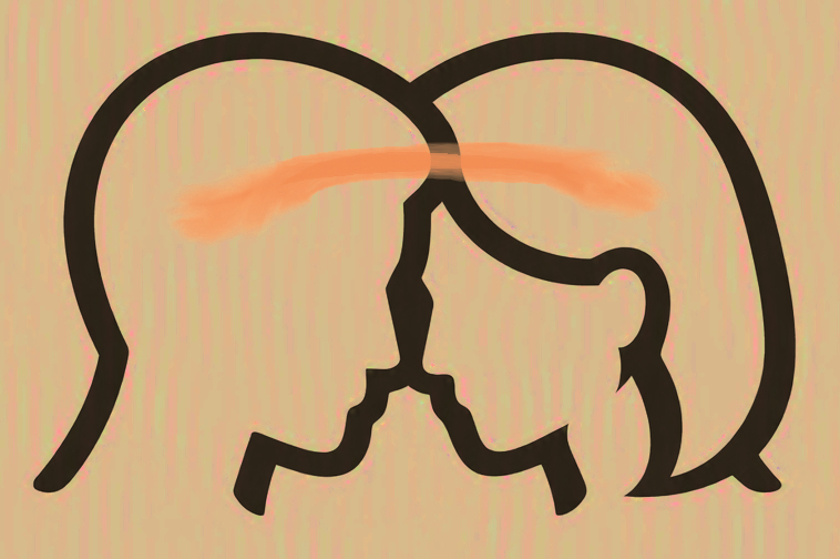 a mans head connected to a womans head