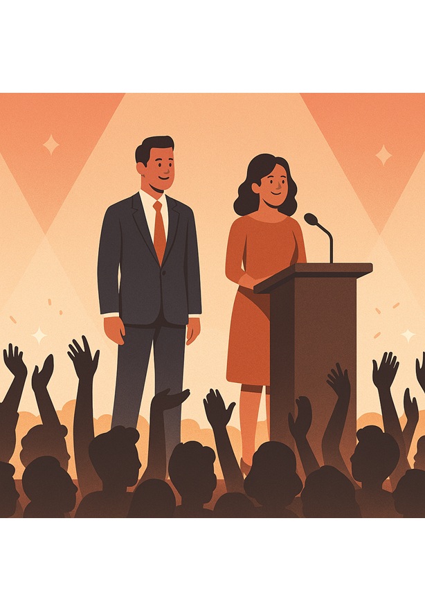 Mr Madley on stage with his wife at the lectern